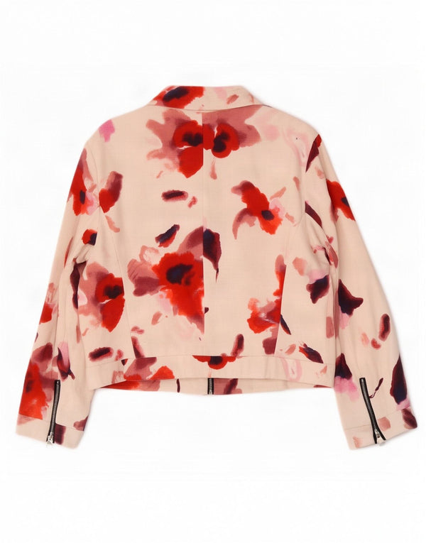 Zara Womens Bomber Jacket UK 18 XL Hvid Blomsterbomuld
