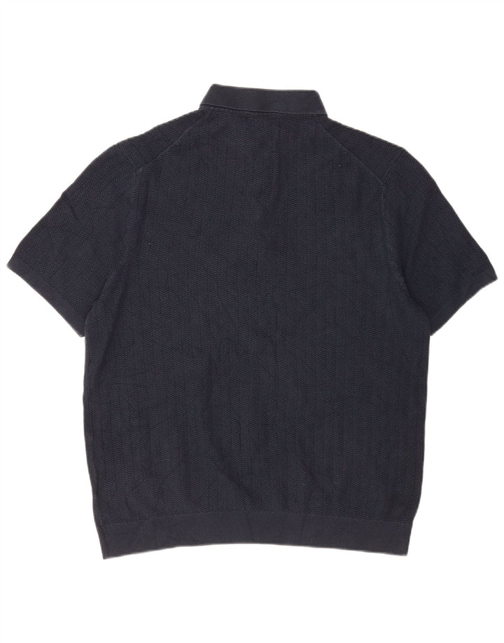 Marks & Spencer Mens Polo Neck Jumper Sweater Large Navy Blue Herringbone