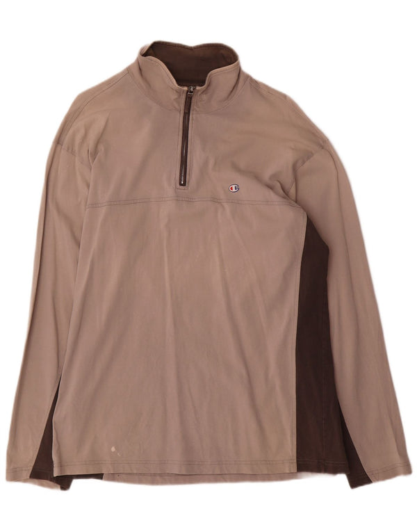 Champion Top da uomo con zip e collo a maniche lunghe XL in cotone color block beige