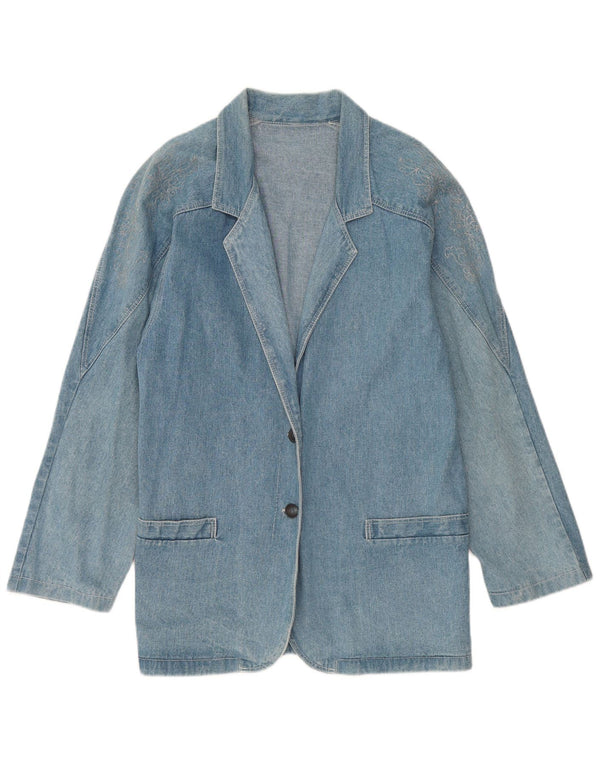 Vintage Womens Longline 2 Button Denim Blazer Jacket UK 12 Medium Blue