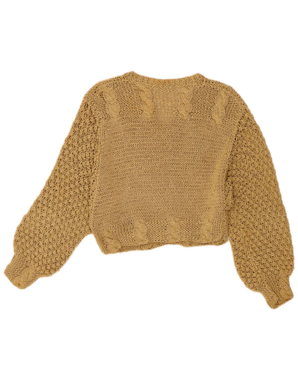 Pulover vintage cu decolteu în V pentru femei UK 10 Mic Bej