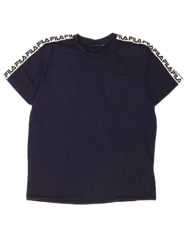 Fila Mens Graphic T-Shirt Top Medium Navy Blue Colourblock Cotton