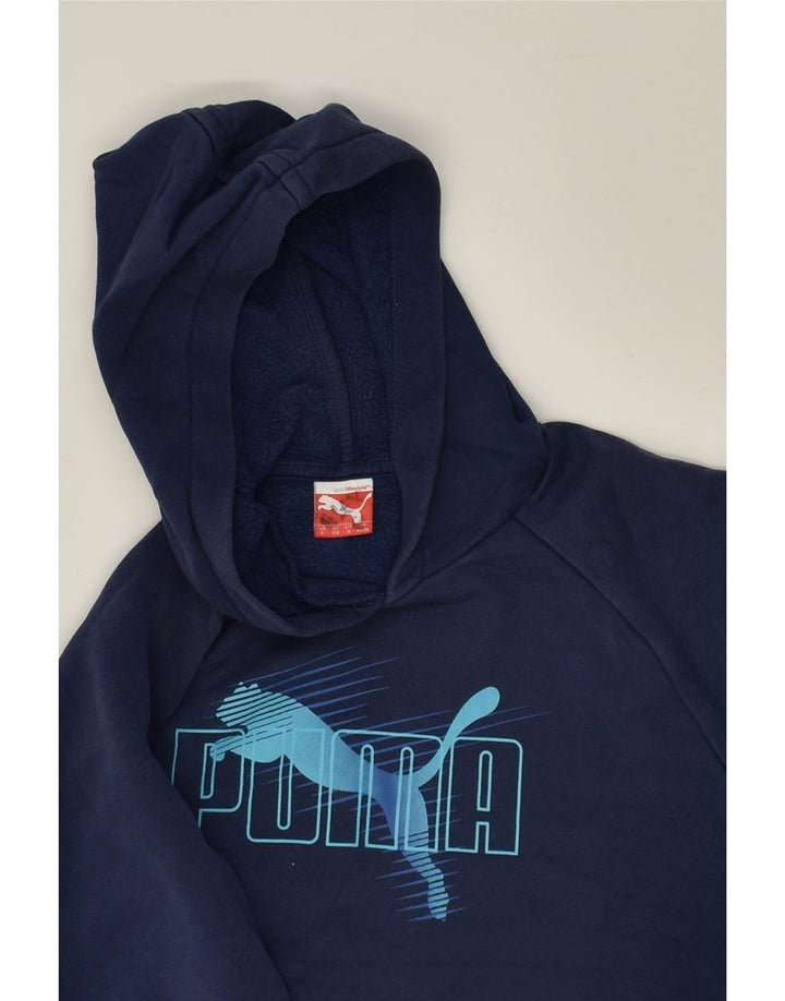 PUMA Girls Graphic Hoodie Jumper 7-8 Years Small Navy Blue Cotton | Vintage Puma | Thrift | Second-Hand Puma | Used Clothing | Messina Hembry 