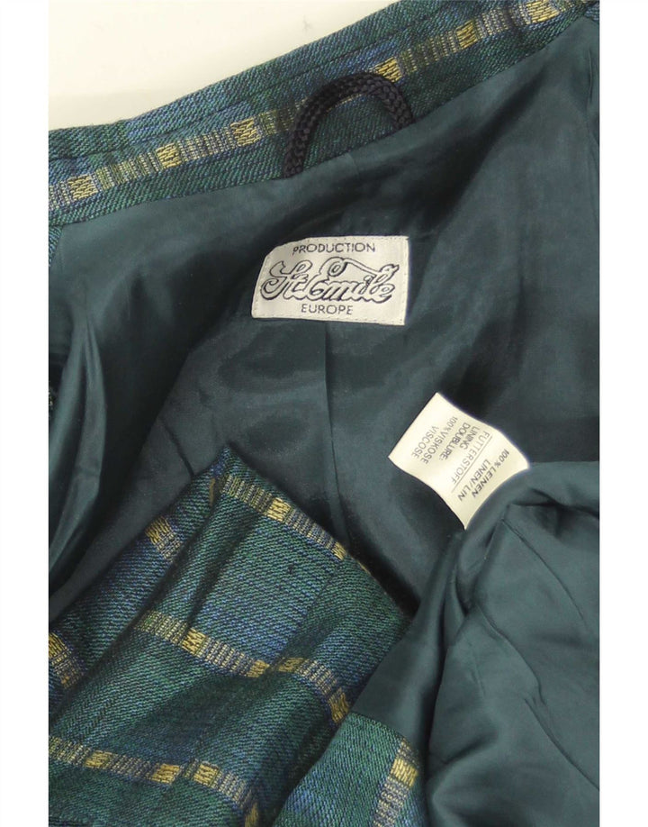 Vintage Womens 3 Button Blazer Jacket UK 14 Medium Green Striped Linen