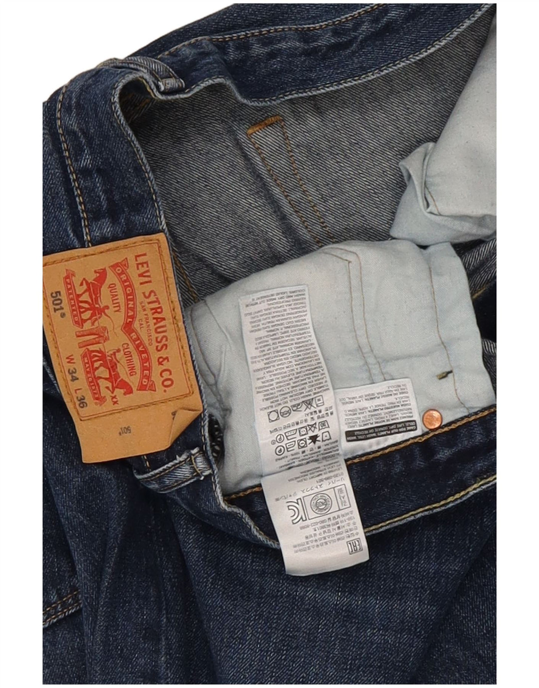 Levi's Mens 501 Straight Jeans W34 L36 Blue Cotton