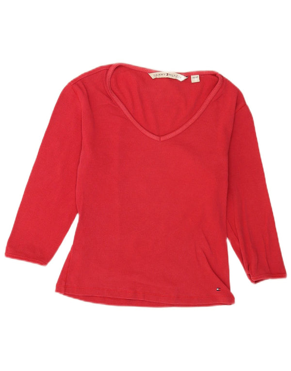 Top corto da donna Tommy Hilfiger manica 3/4 UK 6 XS rosso