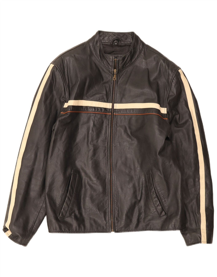 Lee Cooper Mens Leather Jacket UK 38 Medium Black Striped