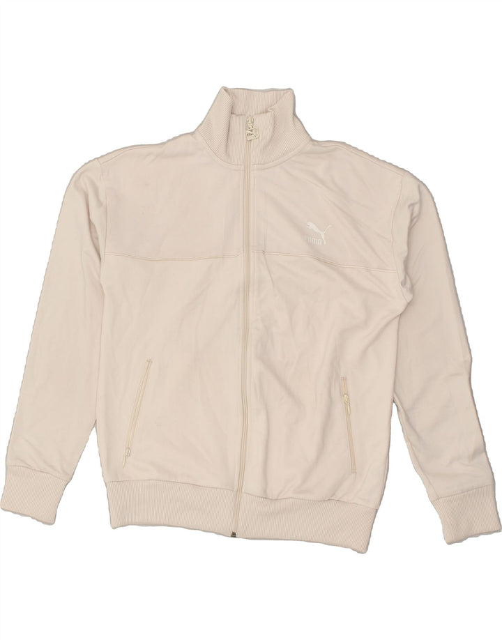 PUMA Womens Oversized Tracksuit Top Jacket UK 10 Small Beige Polyester | Vintage Puma | Thrift | Second-Hand Puma | Used Clothing | Messina Hembry 
