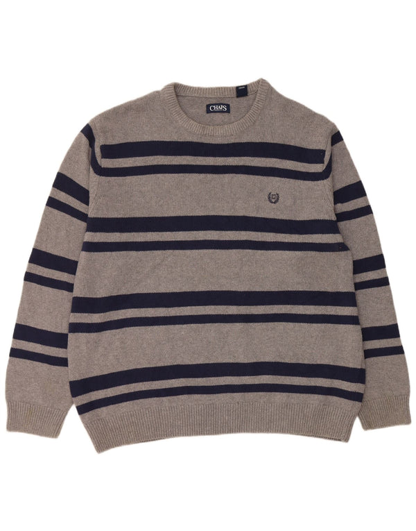 Maglione maglione girocollo da uomo Chaps 2XL cotone a righe grigie