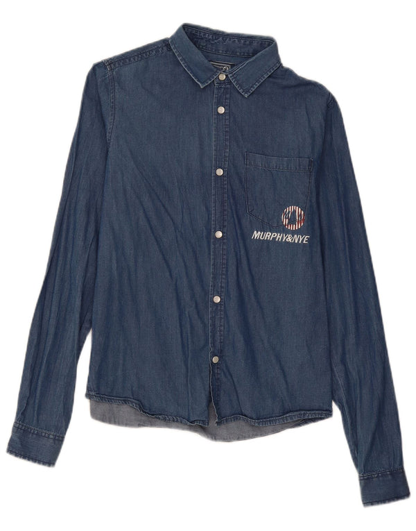 Murphy & Nye Boys Graphic Denim Shirt 15-16 Years Navy Blue Cotton