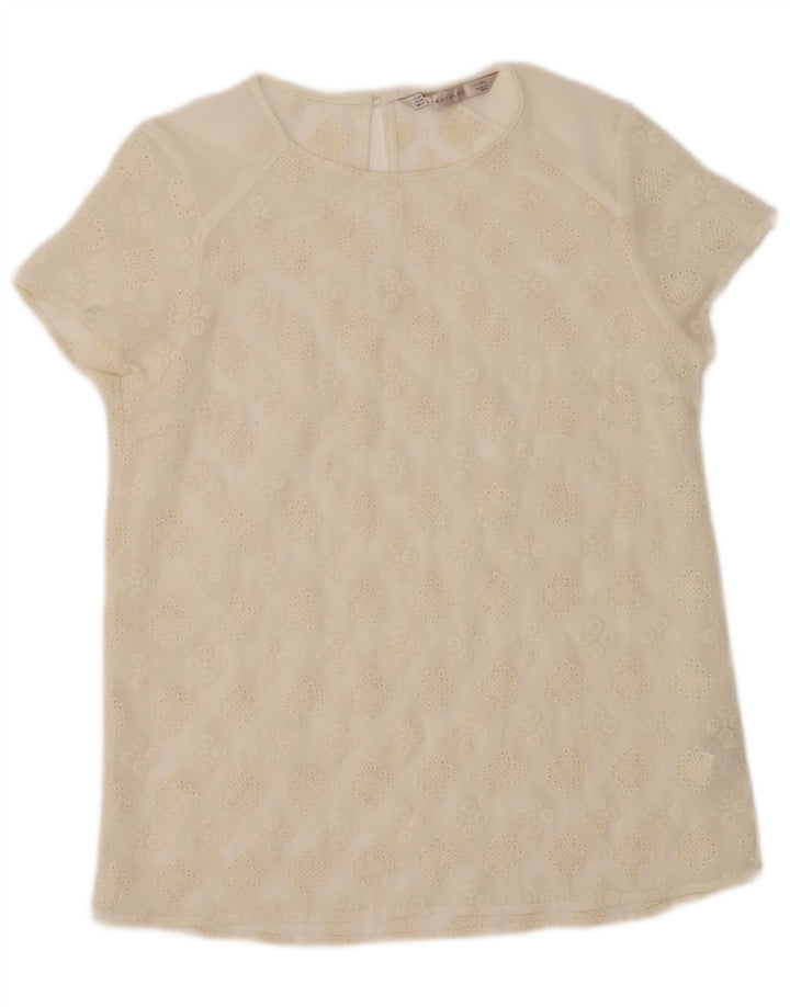 Zara Damen-Top, durchsichtig, UK 10, Größe S, gebrochenes Weiß, Blumenmuster, Polyester