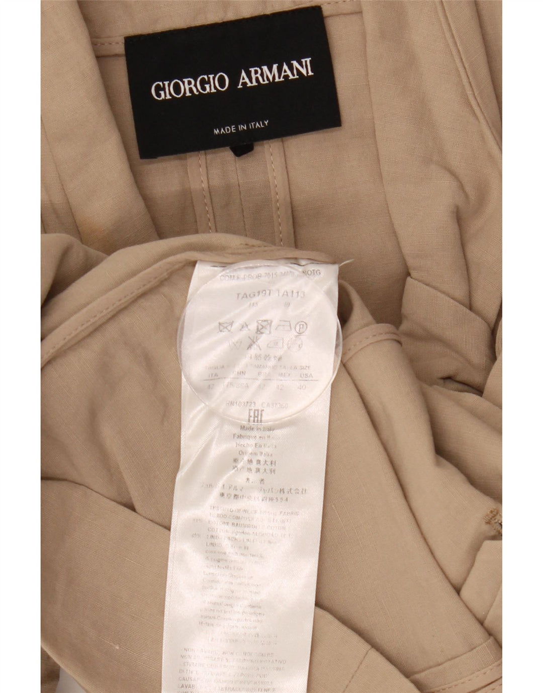 Armani Womens 1 Button Blazer Jacket UK 10 Small Beige Cotton