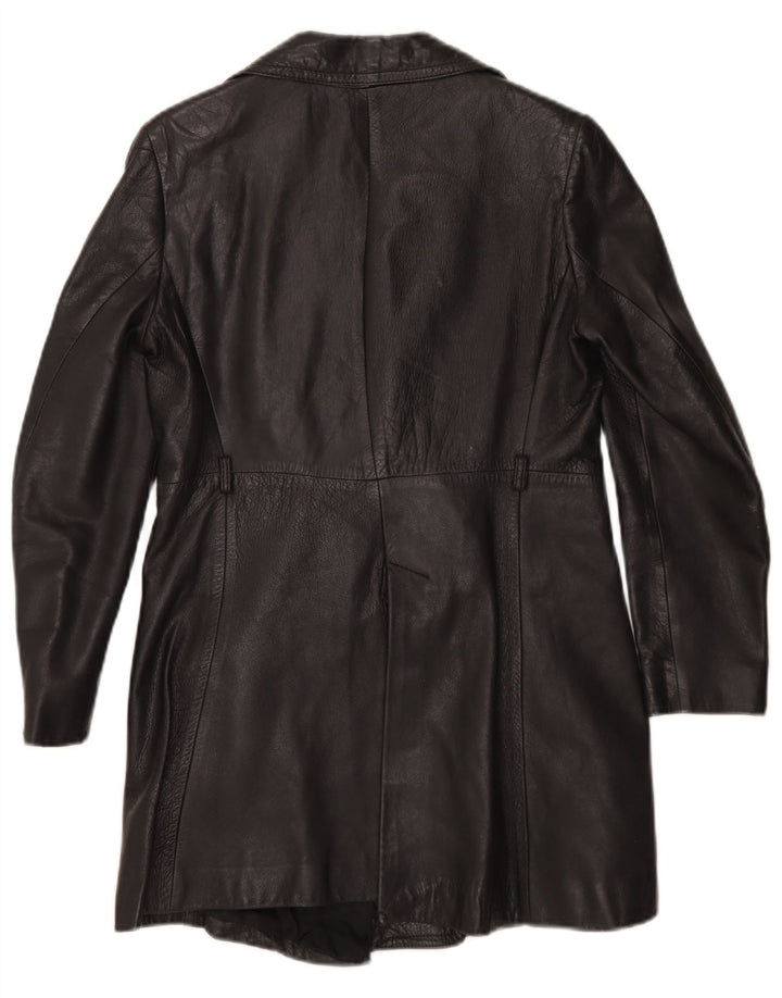 Vintage Womens Leather Coat UK 10 Small Black