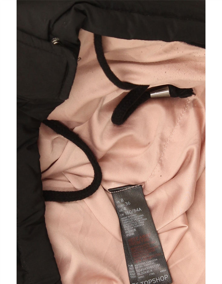 Topshop Womens Hooded Oversized Padded Jacket UK 8 Small Black Polyester