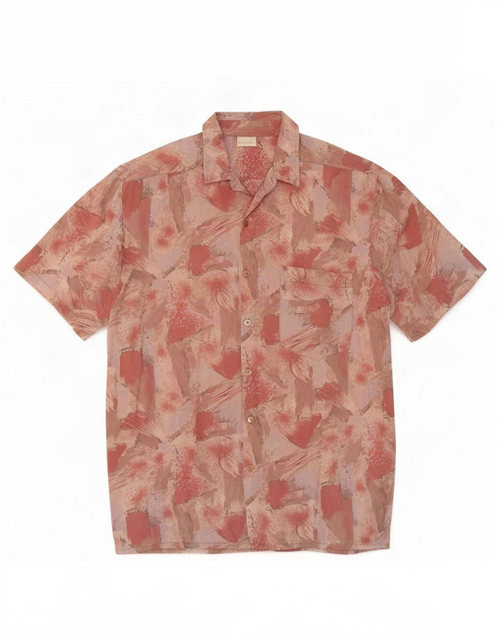 Vintage hombres patrón abstracto camisa de manga corta viscosa rosa medio