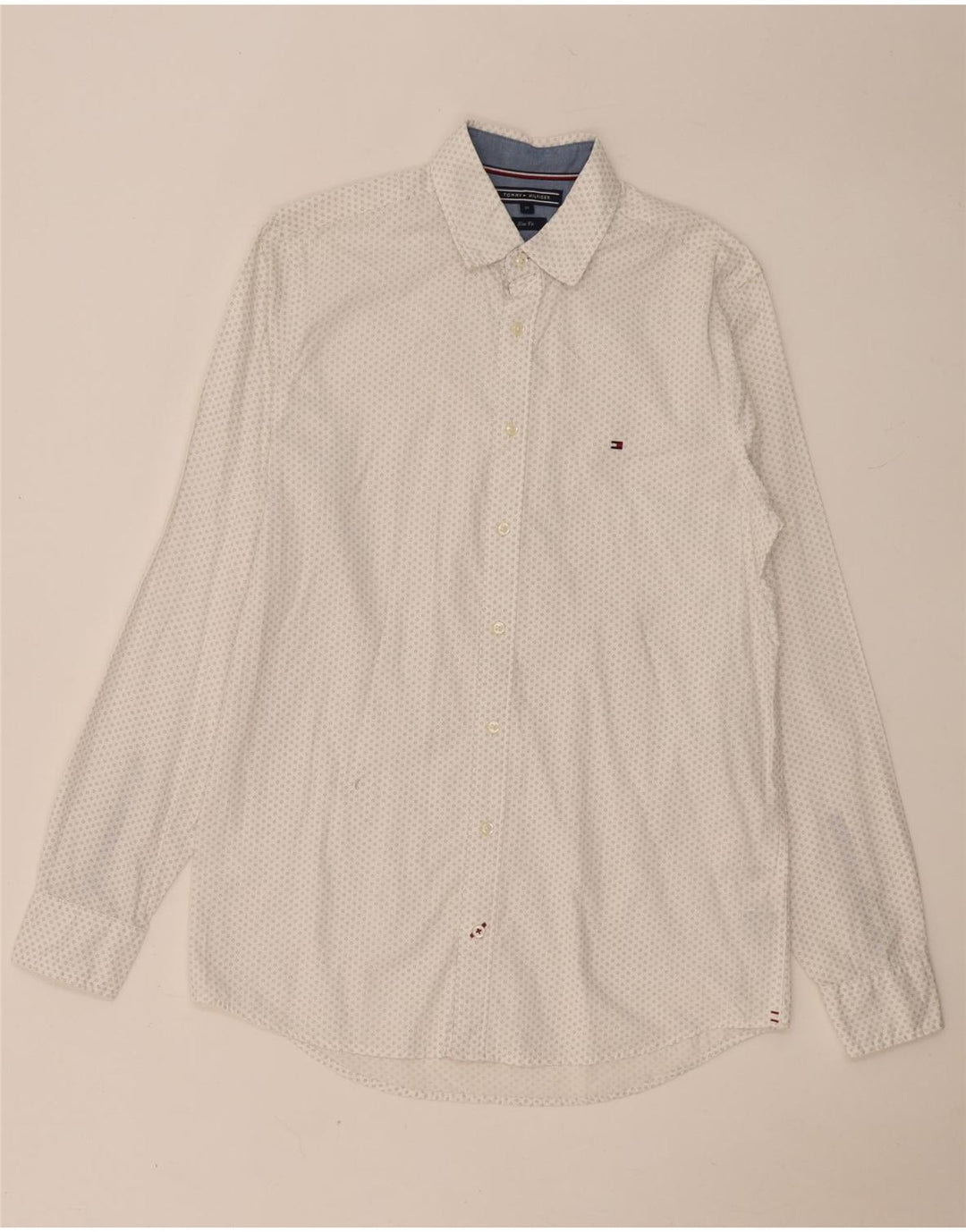TOMMY HILFIGER Mens Slim Fit Shirt Medium White Spotted Cotton