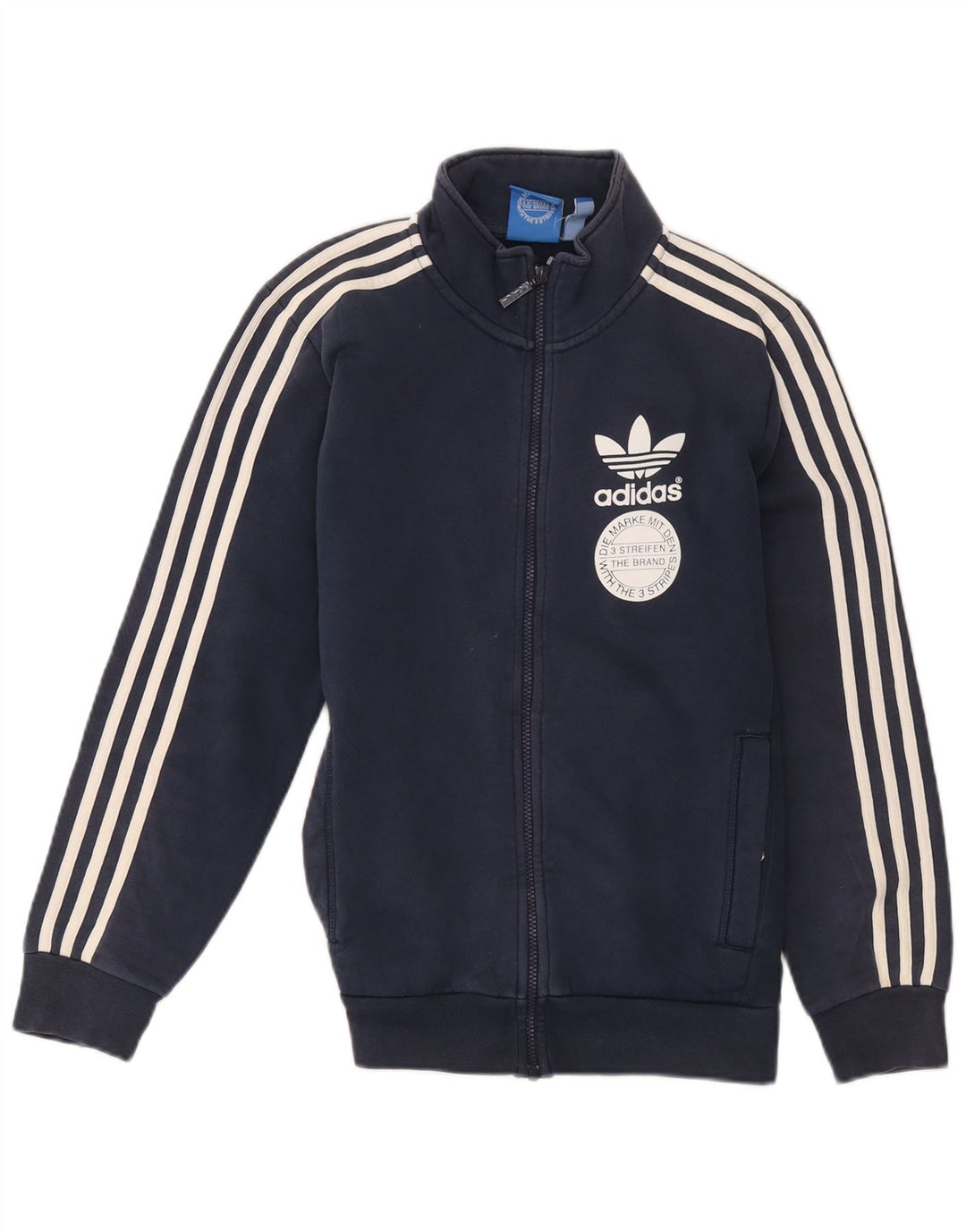 Adidas Mens Graphic Tracksuit Top Jacket Small Navy Blue Cotton