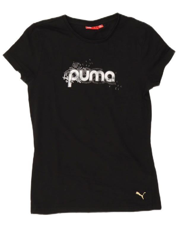 Puma Damen Regular Graphic T-Shirt Top UK 12 Medium Schwarz Baumwolle