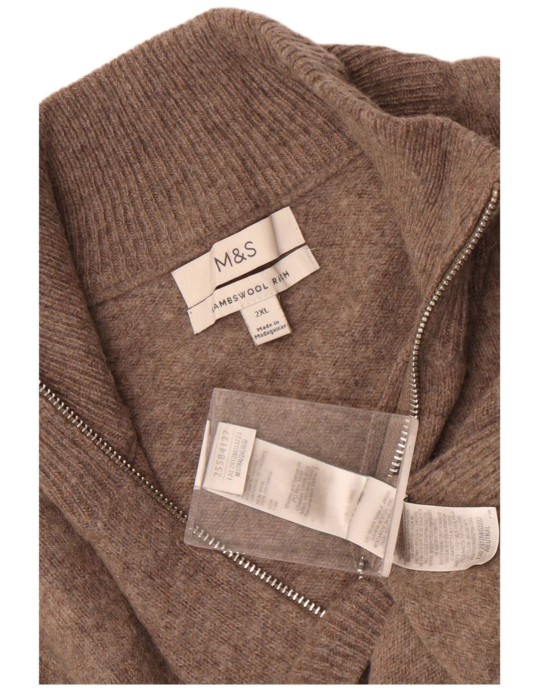 Marks & Spencer Mens Zip Neck Jumper Sweater 2XL Brown Wool