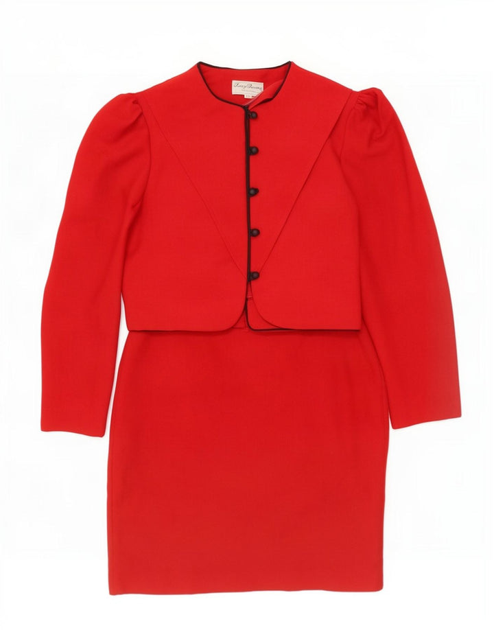 Vintage Womens 5 Button 2 Piece Skirt Set UK 12 Medium W28 Red Polyester