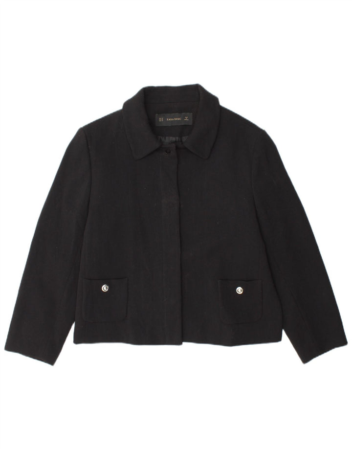 ZARA Womens Crop Blazer Jacket UK 18 XL Black Polyester