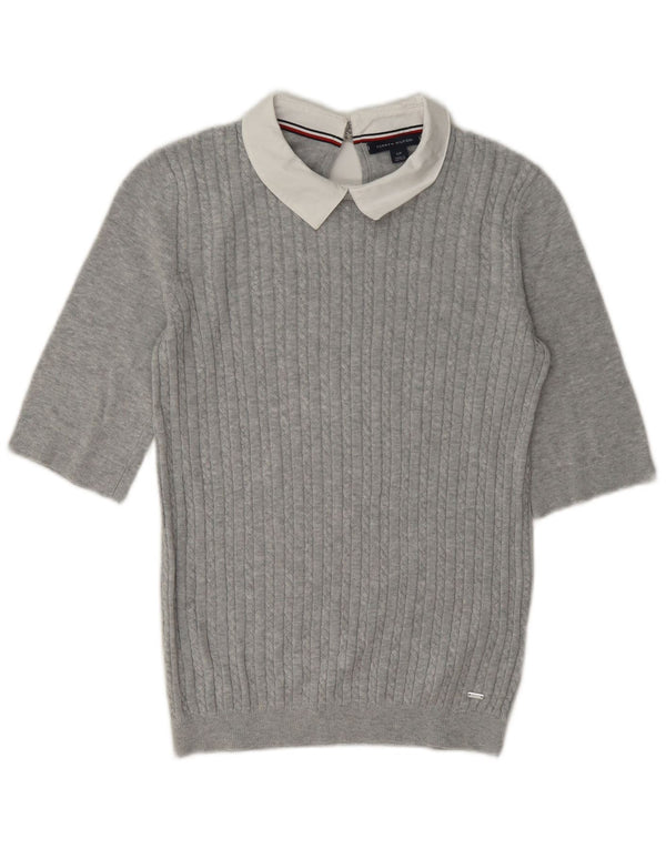 Tommy Hilfiger Dame Polo Neck Jumper Sweater UK 10 Small Grey