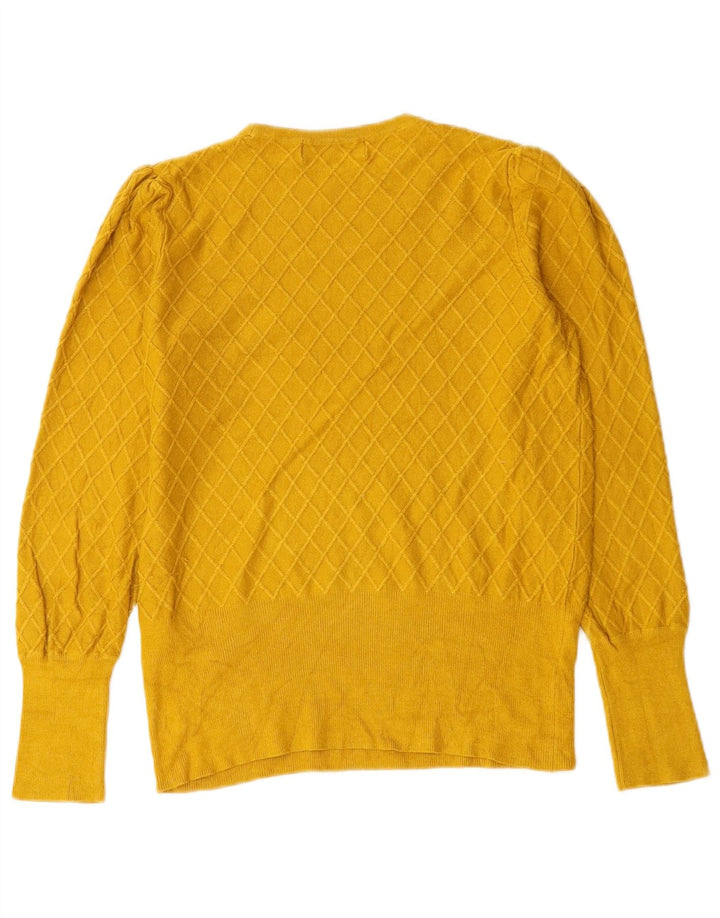 Marks & Spencer Womens Crew Neck Jumper Sweater UK 10 Small Yellow Check