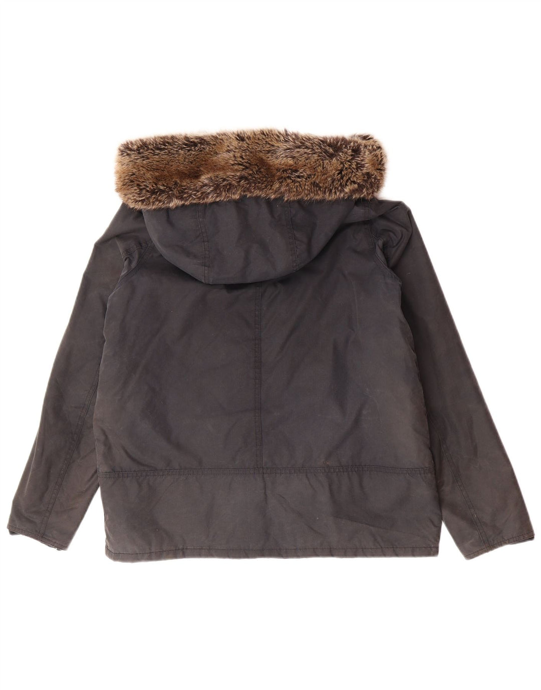 BARBOUR Womens Hooded Oversized Waxed Jacket UK 12 Medium Navy Blue Cotton