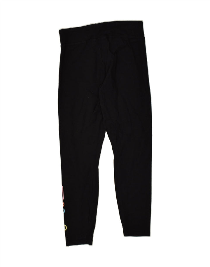 FILA Womens Graphic Leggings UK 8 Small Black Cotton | Vintage Fila | Thrift | Second-Hand Fila | Used Clothing | Messina Hembry 
