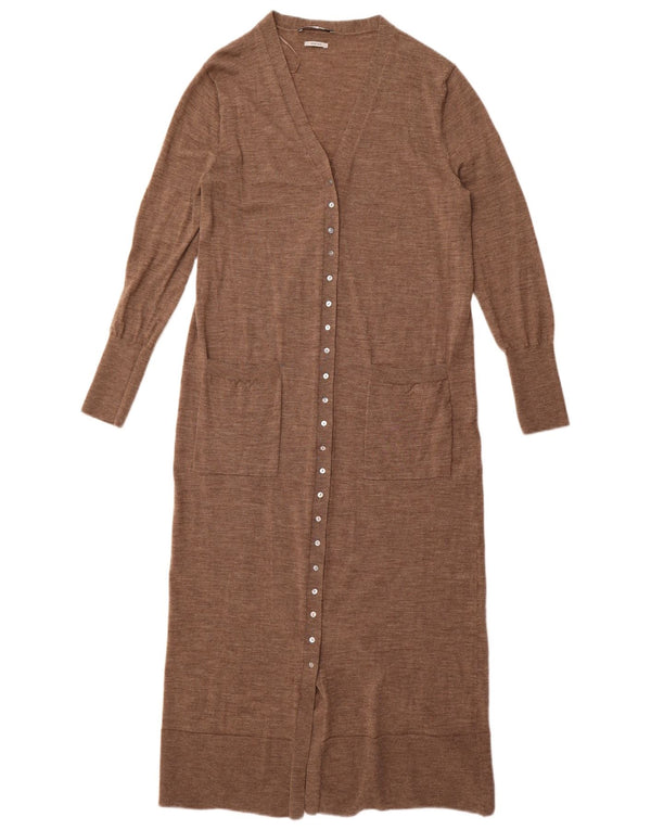 Zara Womens Longline Cardigan Sweater UK 14 Large Brown Wool