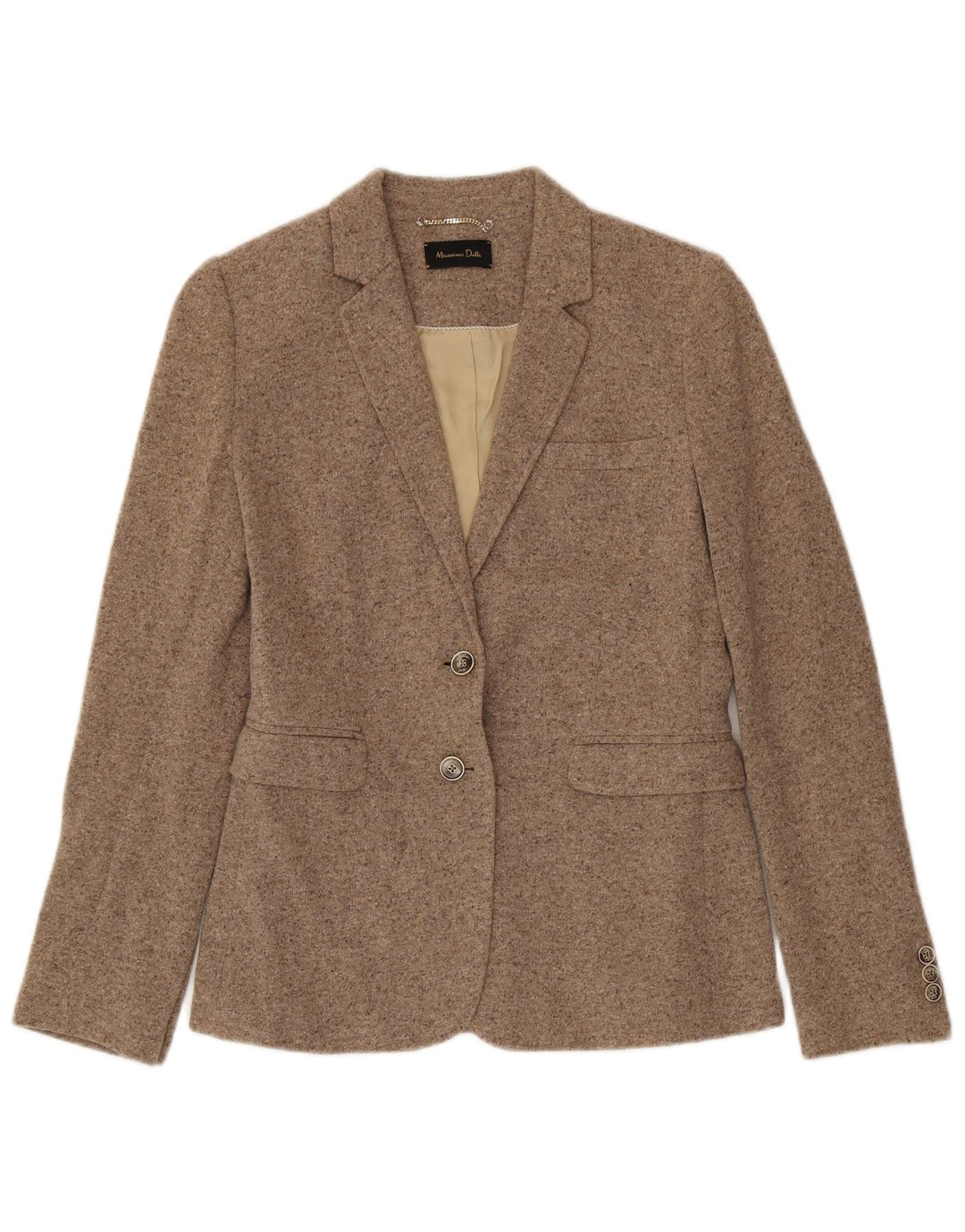 Massimo Dutti Damen-Strickjacke mit 2 Knöpfen, EU 40, Mittelbeige meliert