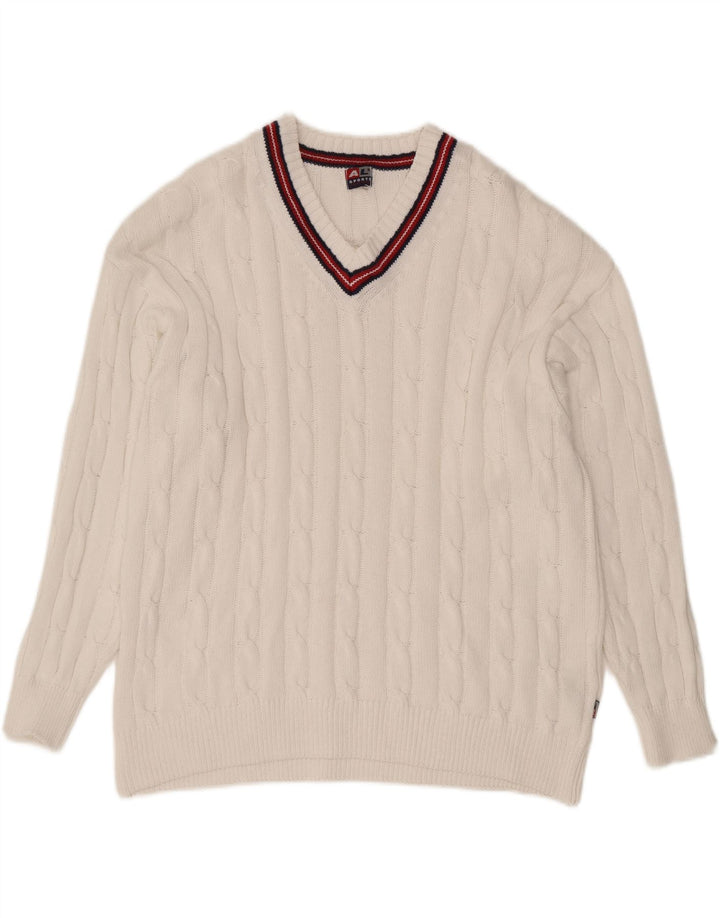 ANGELO LITRICO Mens V-Neck Jumper Sweater IT 52/54 Large White Cotton Vintage Angelo Litrico and Second-Hand Angelo Litrico from Messina Hembry 