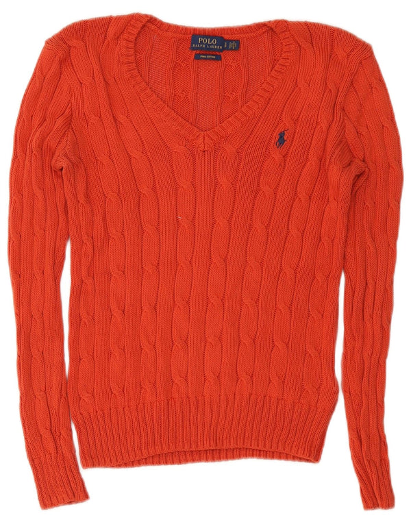 Polo Ralph Lauren Womens V-Neck Jumper Sweater UK 8 Small Red Cotton