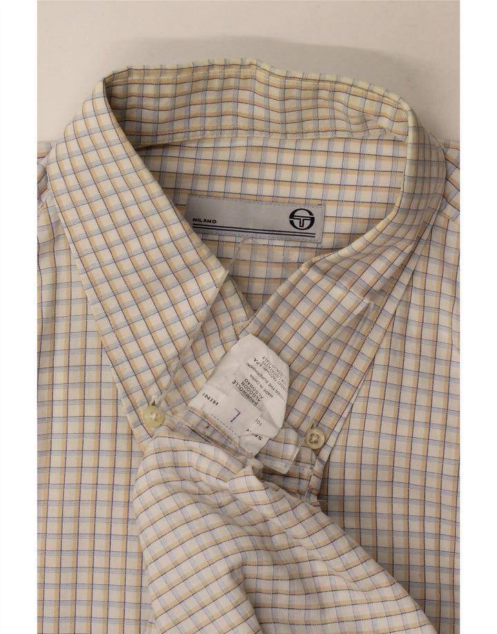 Sergio Tacchini Mens Shirt Large Beige Gingham Cotton