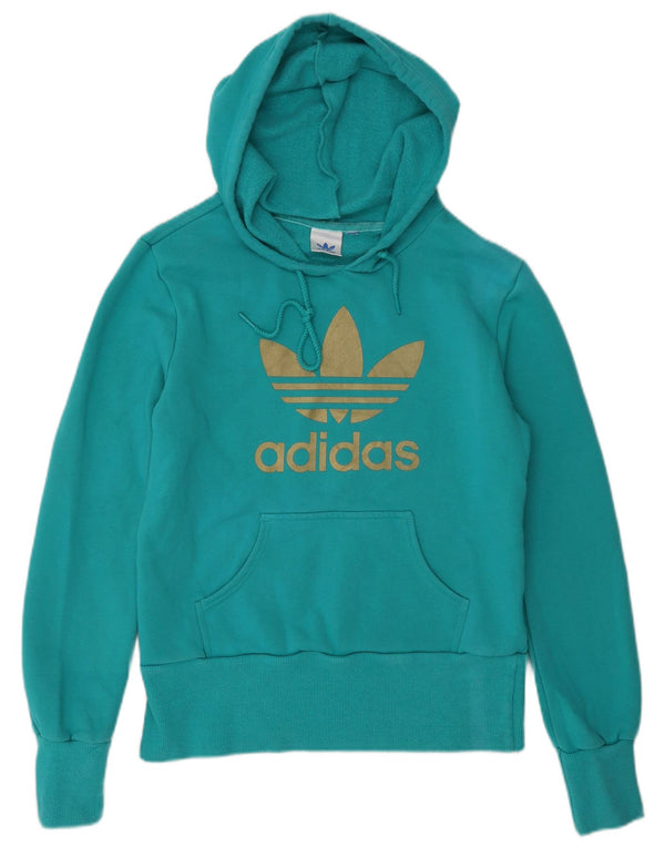 Adidas Damen Graphic Hoodie Pullover UK 10 Small Türkis Baumwolle