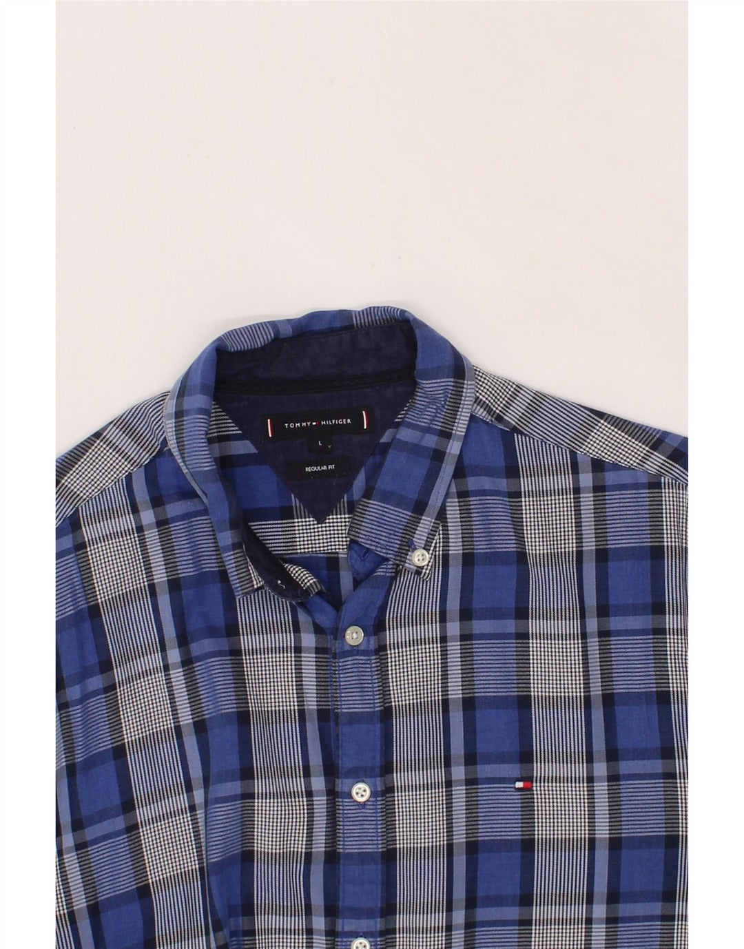 TOMMY HILFIGER Mens Regular Fit Shirt Large Blue Check Cotton Vintage Tommy Hilfiger and Second-Hand Tommy Hilfiger from Messina Hembry 