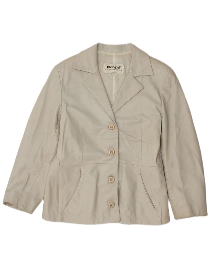 Jaqueta blazer feminina de couro com 4 botões da Conbipel IT 48 XL couro cinza