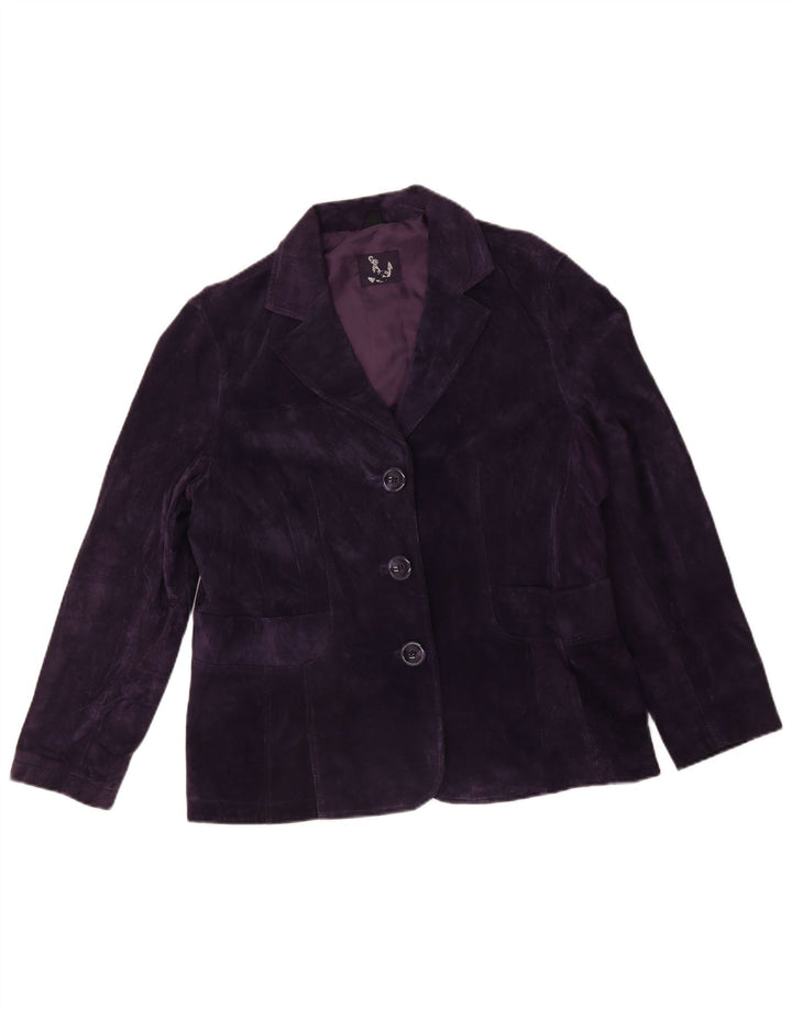 TCM Womens 3 Button Suede Blazer Jacket UK 20 2XL Purple Leather