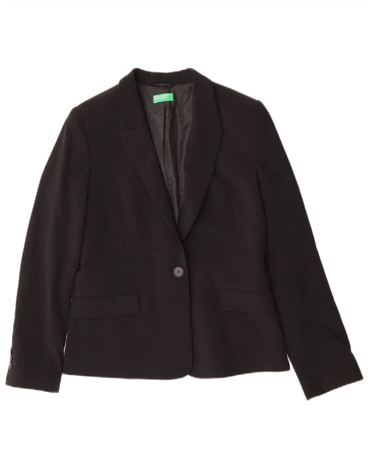 Benetton Womens 1 Button 1 Button Blazer Jacket UK 12 Medium Black Classic