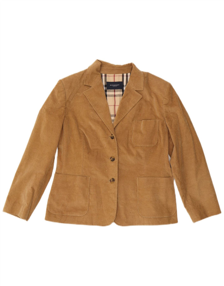 Burberry Womens 3 Button Corduroy Blazer Jacket IT 46 Large Brown Cotton