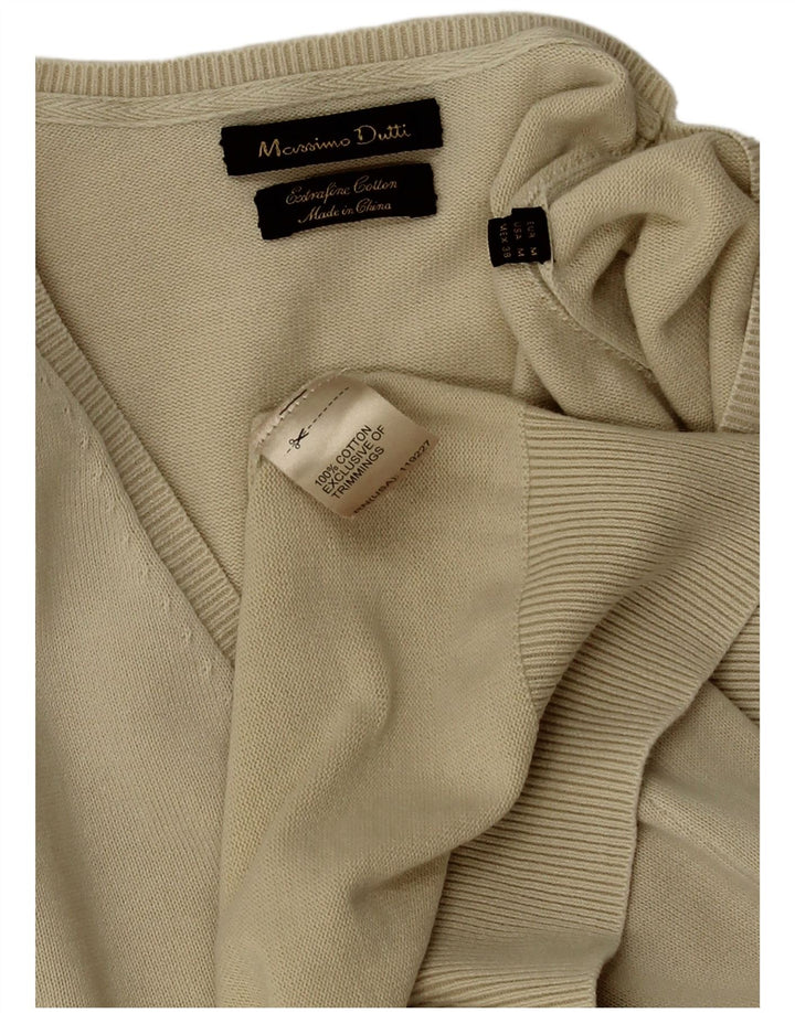 Massimo Dutti Mens V-Neck Jumper Sweater Medium Beige Cotton