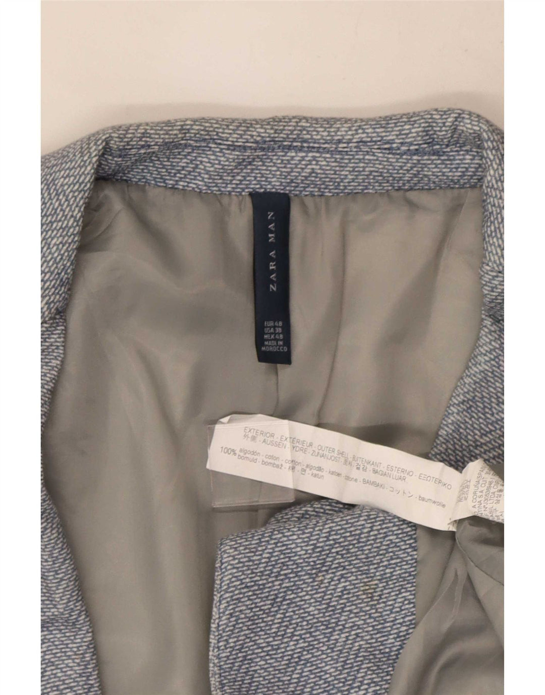 Zara Mens 2 Button Blazer Jacket EU 48 Medium Blue Cotton