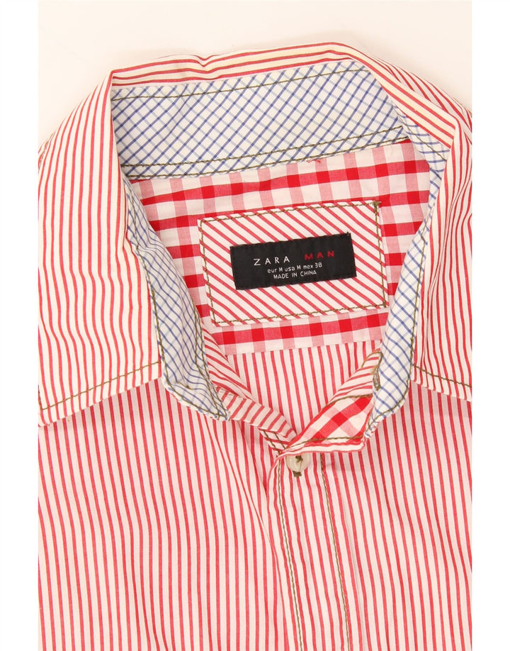 ZARA Mens Military Shirt Medium Red Pinstripe Cotton Vintage Zara and Second-Hand Zara from Messina Hembry 