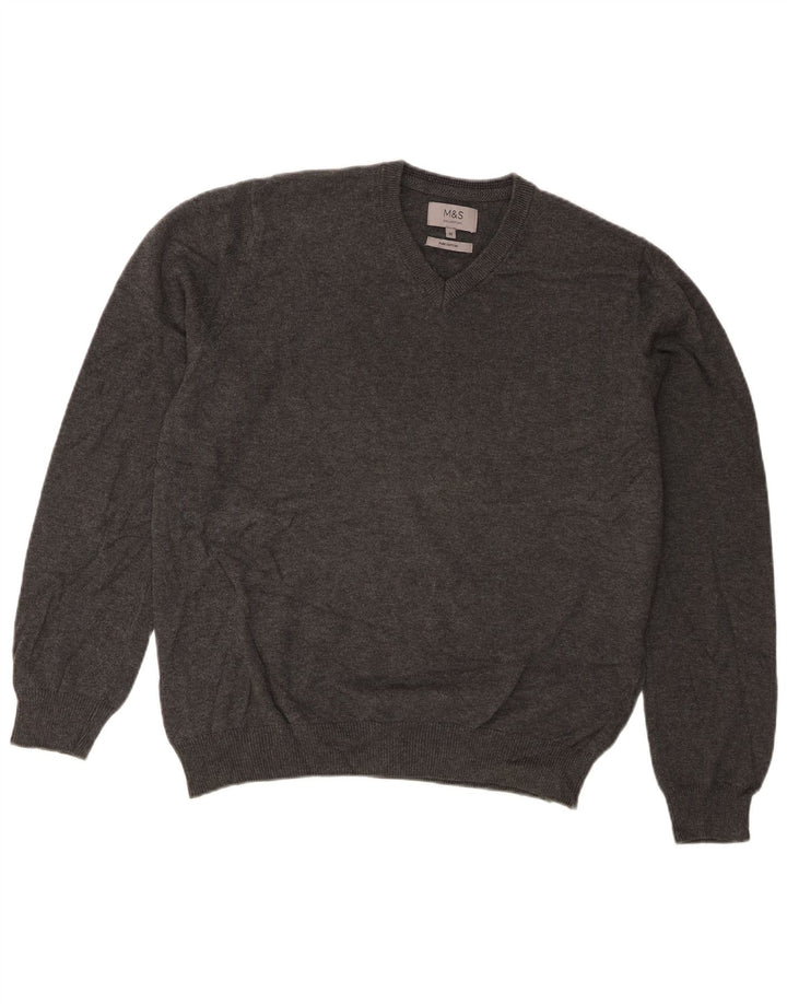 Marks & Spencer Mens V-Neck Jumper Sweater Medium Grey Cotton