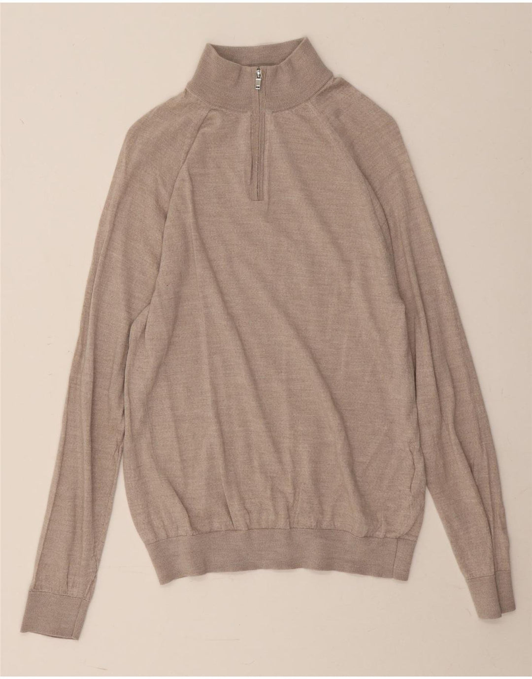 REISS Mens Zip Neck Jumper Sweater Large Grey Wool