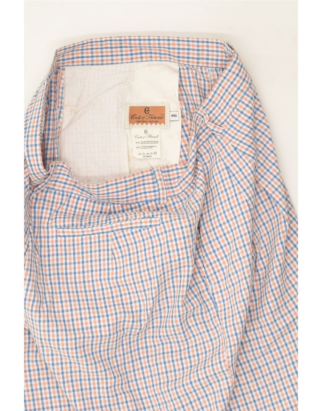 CONTE OF FLORENCE Womens Chino Shorts IT 46 Large W30 Blue Check Polyester | Vintage Conte of Florence | Thrift | Second-Hand Conte of Florence | Used Clothing | Messina Hembry 