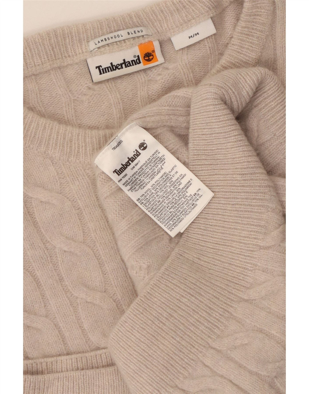 TIMBERLAND Mens Crew Neck Jumper Sweater Medium Beige Wool