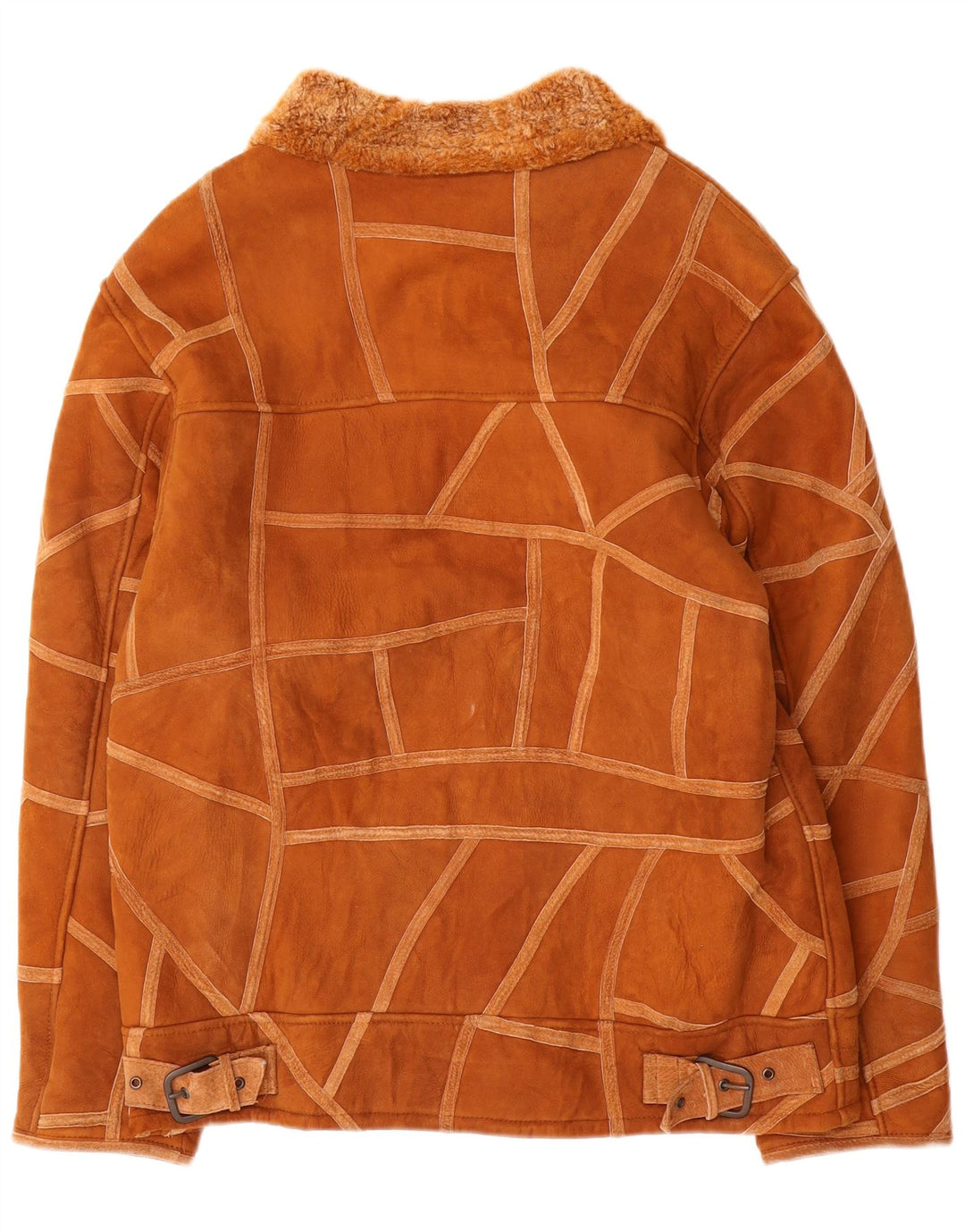Giacca vintage in shearling da donna UK 14 Marrone medio geometrico