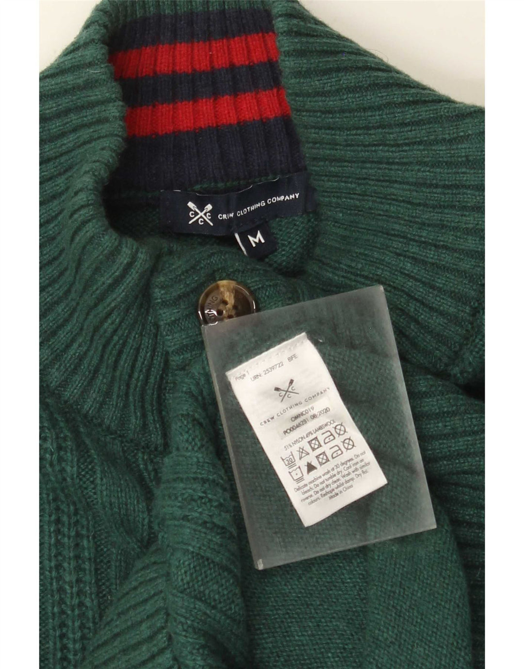 Crew Clothing Ανδρικό πουλόβερ με λαιμό με κουμπιά, μεσαίο πράσινο νάιλον