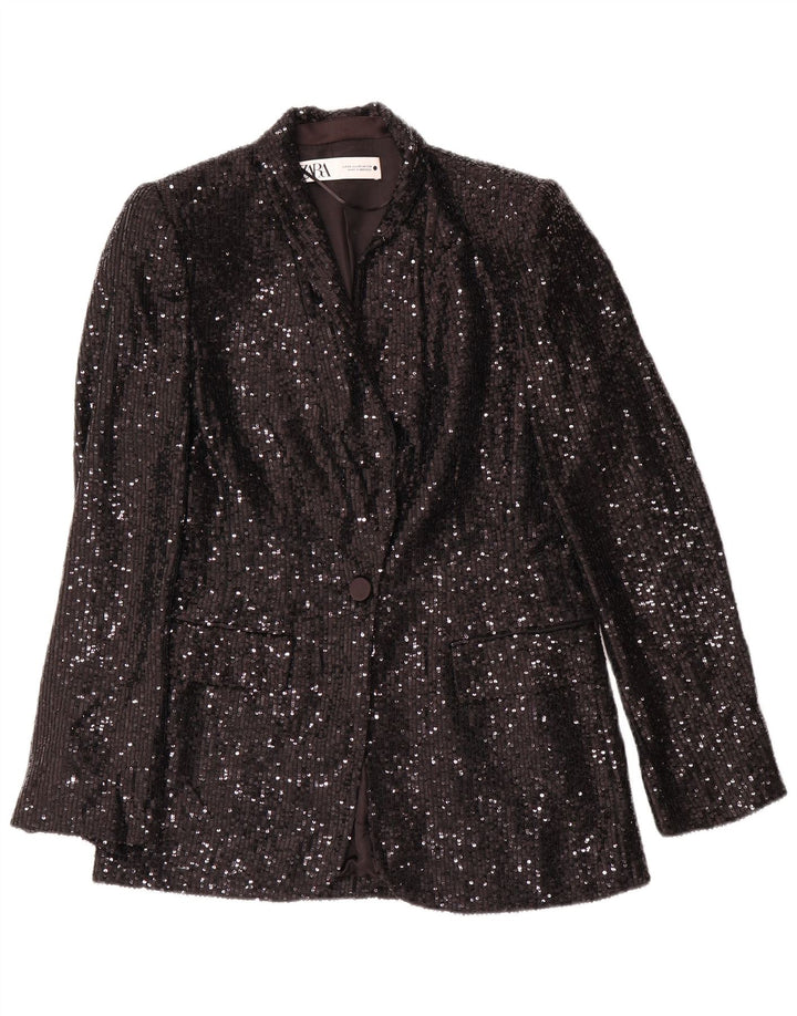 ZARA Womens 1 Button Blazer Jacket UK 6 XS Black